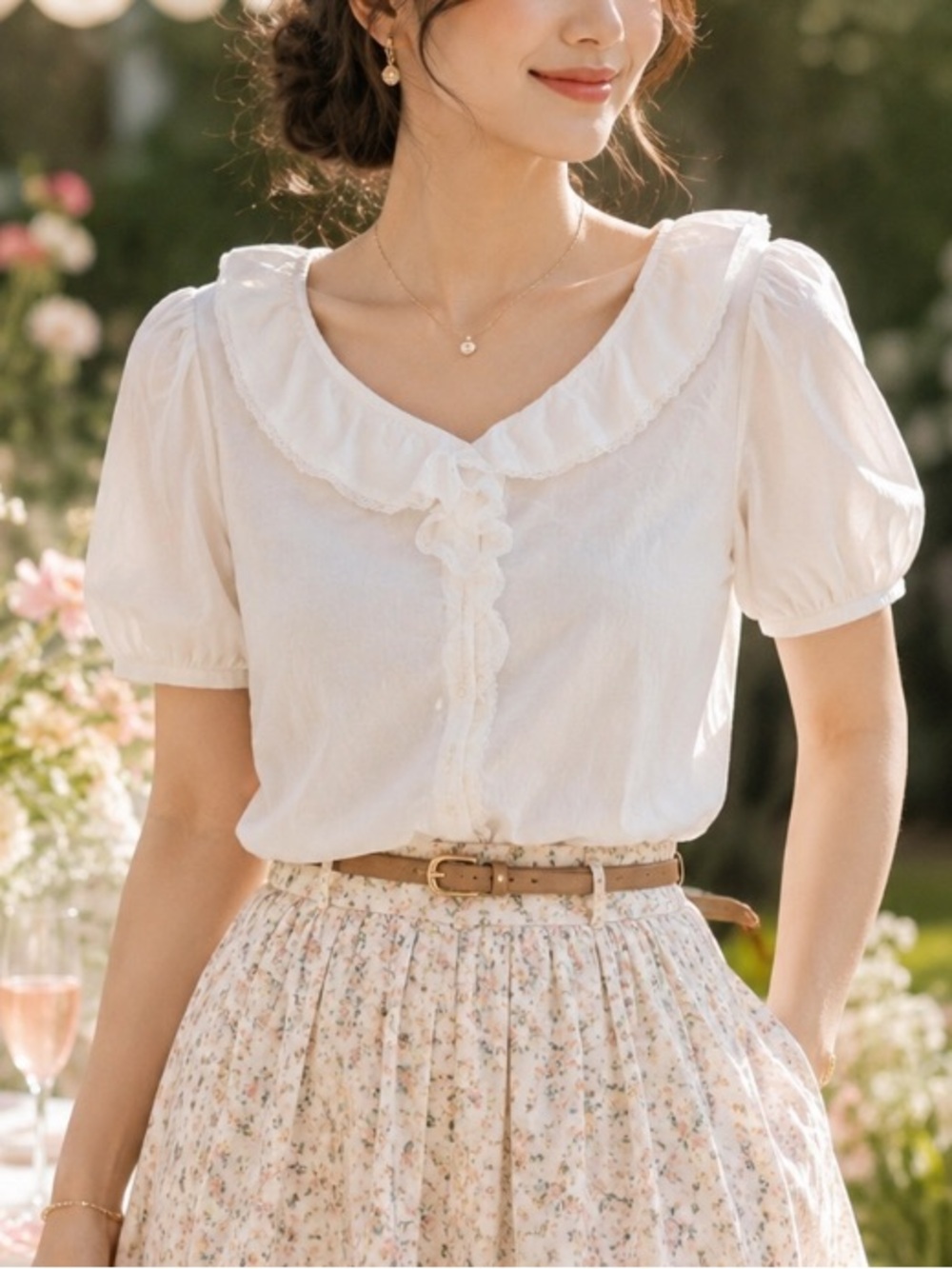 Old Navy White Ruffle Collar Puff Sleeve Blouse